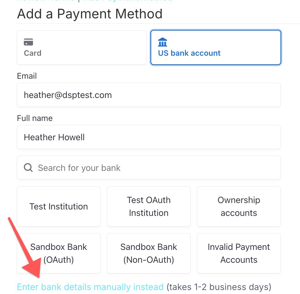 How does a parent add their ACH (bank) information manually with micro