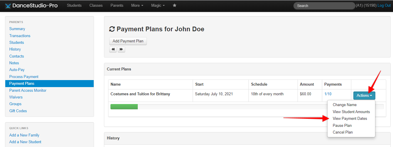 How can I set up a special Payment Plan for a parent? – Dance Studio Pro